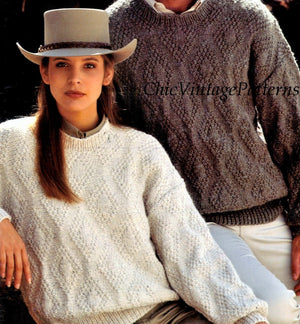 Ladies and Men's Knitted Sweater Pattern, Instant Download