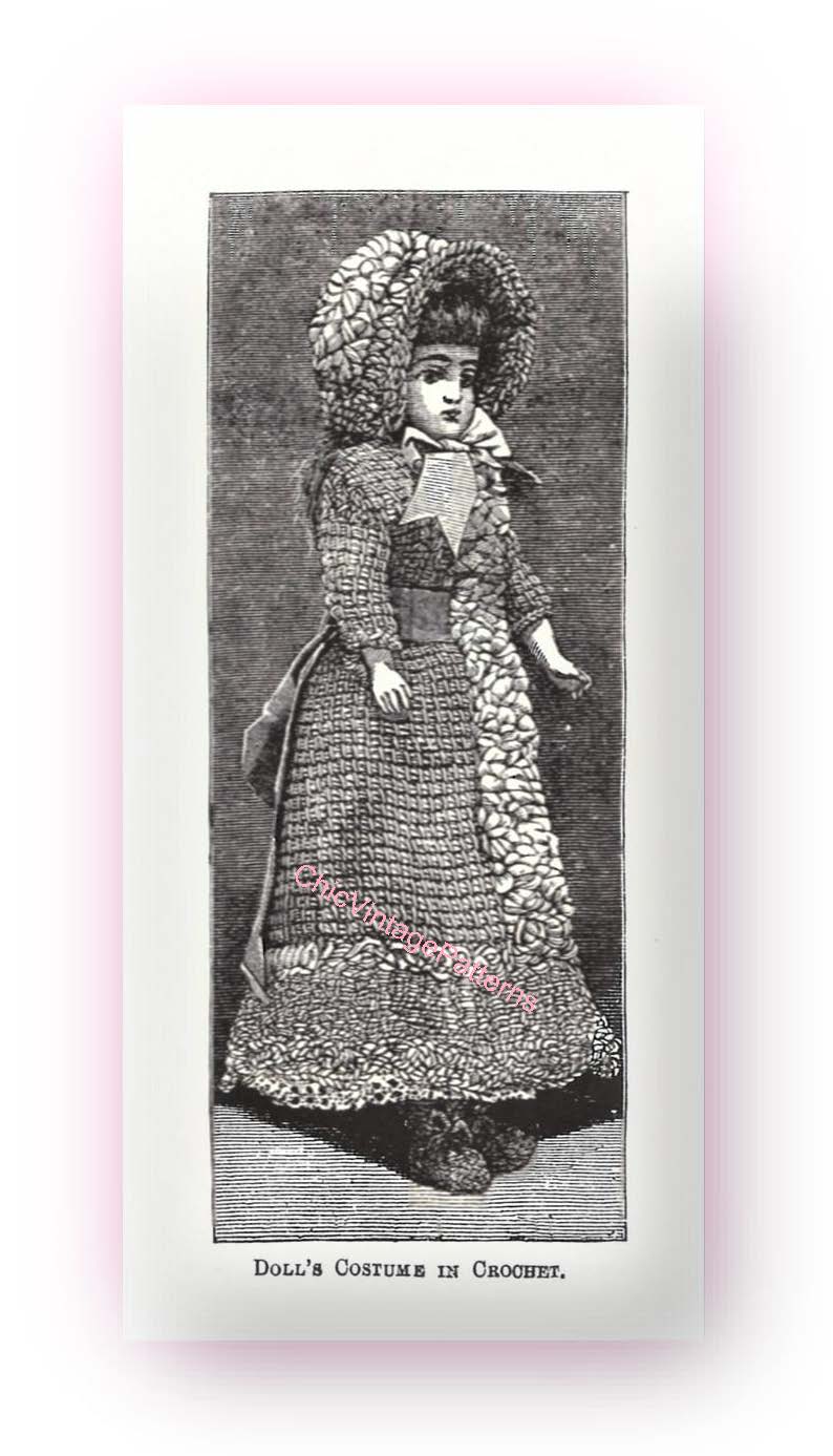 Victorian Doll's Costume, Original Victorian Crochet Pattern, Instant Download