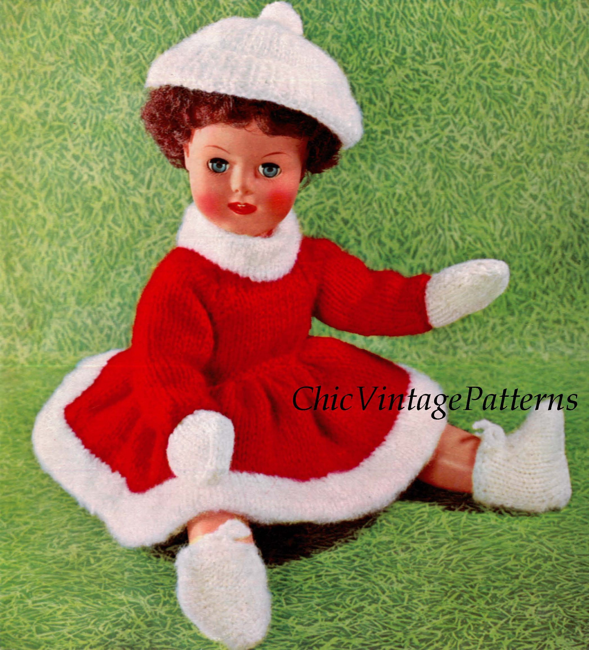 Doll's Skating Dress Knitting Pattern, Instant Download