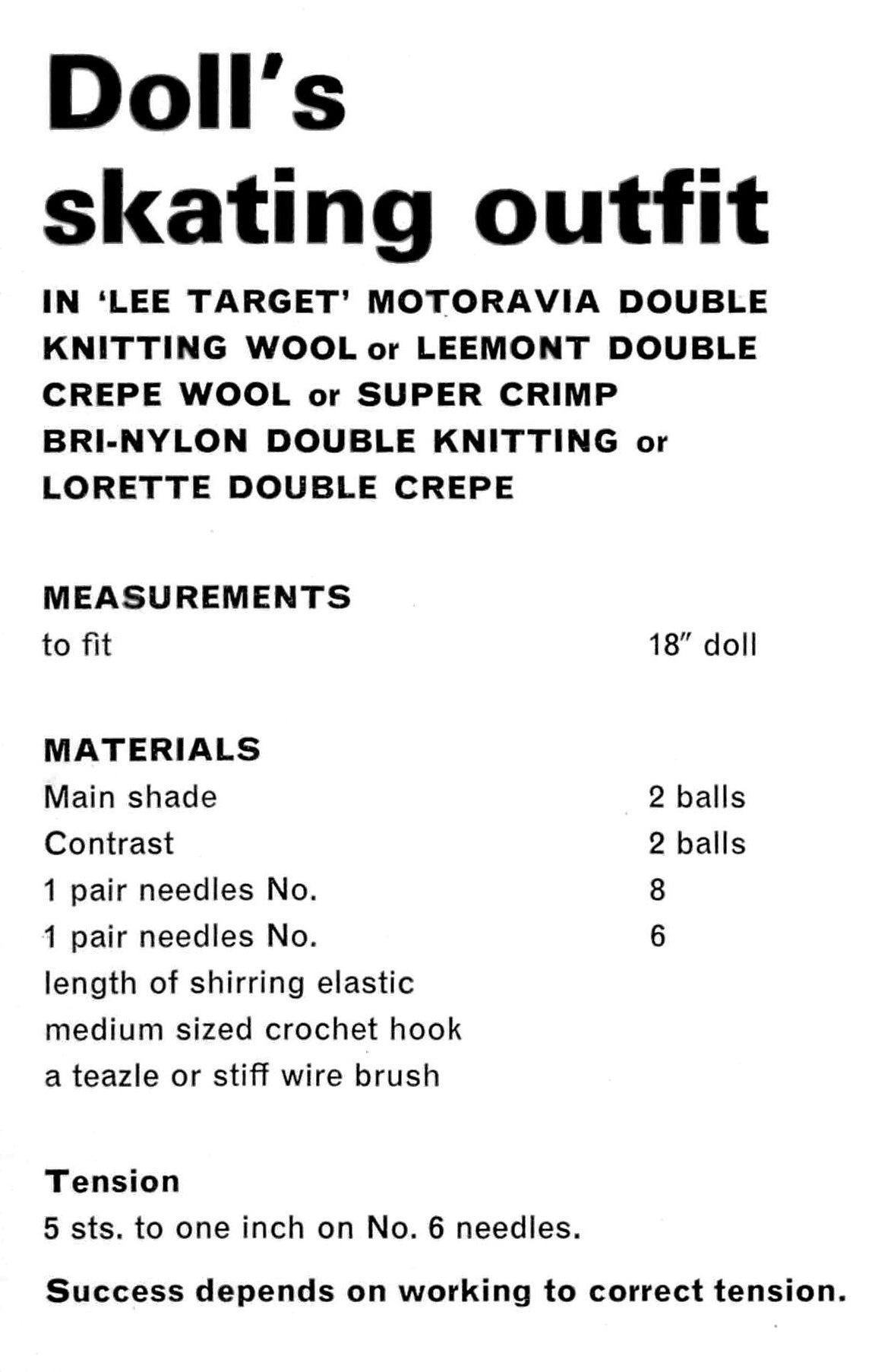 Doll's Skating Dress Knitting Pattern, Instant Download