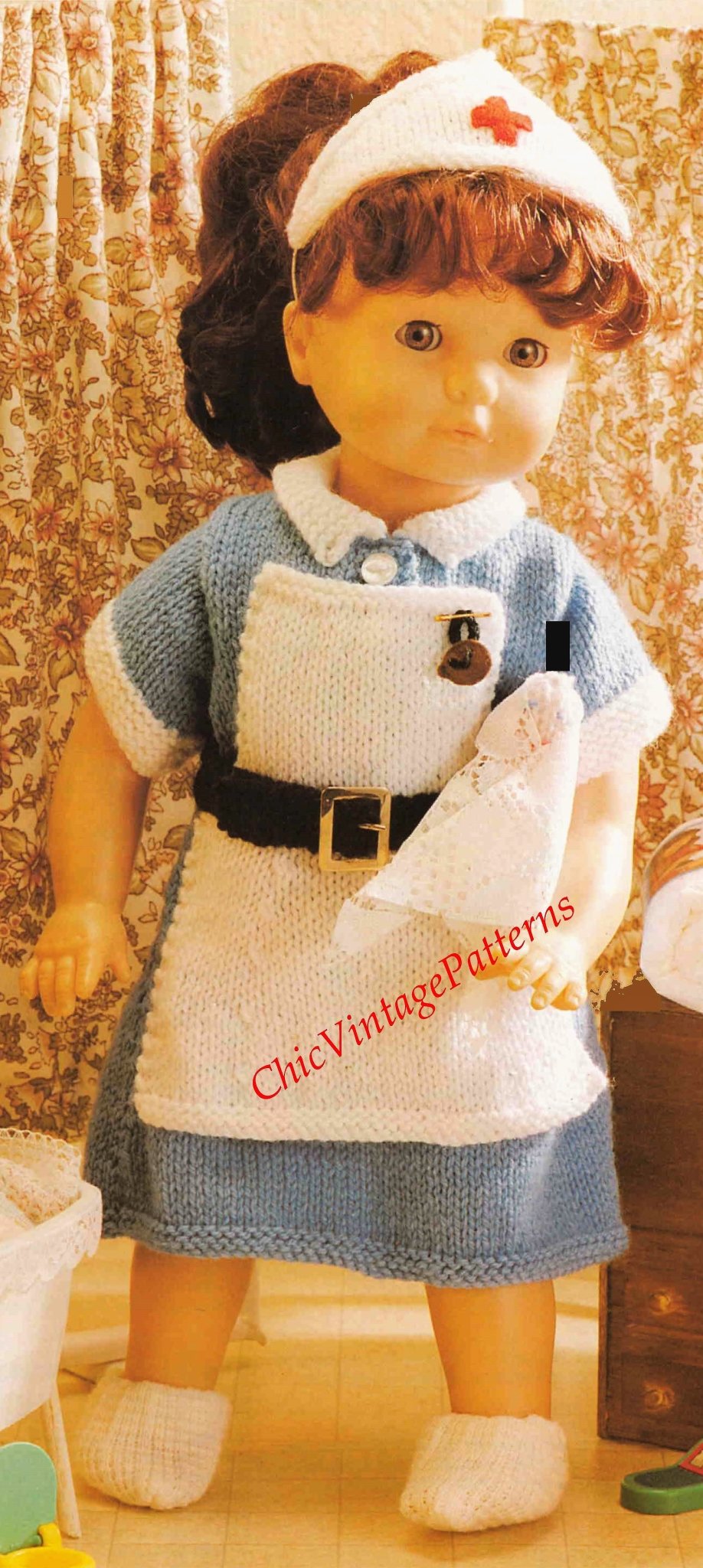 Knitted Dolls Nurses Uniform Pattern, Instant Download
