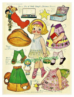 Christmas Dolly Dingle Paper Dolls, Two Pages, Digital Download