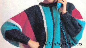 Knitted Ladies Sweater, Crew Neck Dolman Sleeve Sweater, Instant Download Pattern