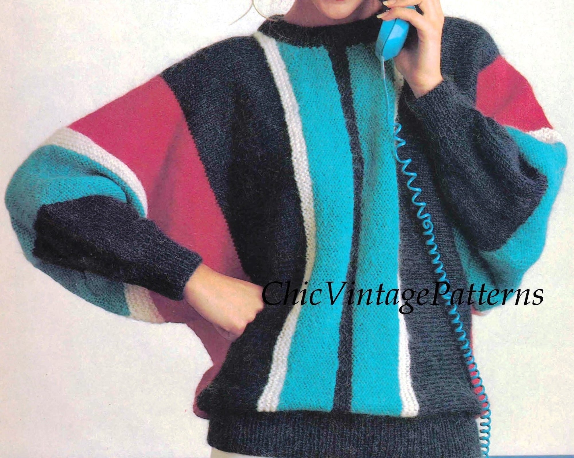 Knitted Ladies Sweater, Crew Neck Dolman Sleeve Sweater, Instant Download Pattern