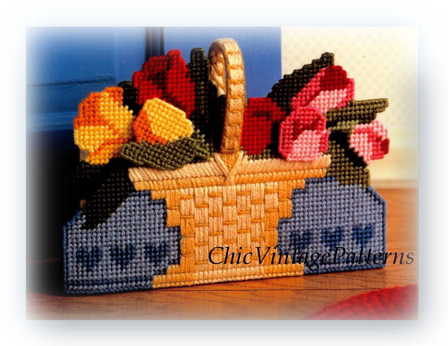 Plastic Canvas Doorstop Pattern, Basket of Flowers, Digital Download