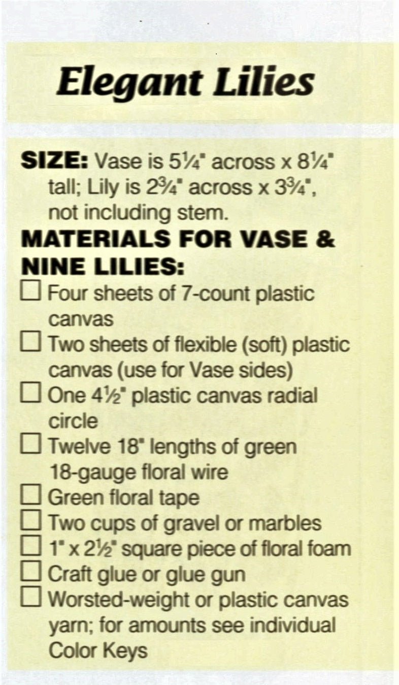 Plastic Canvas  Elegant Lilies Pattern, Vase of Flowers, Instant Download