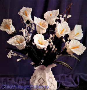 Plastic Canvas  Elegant Lilies Pattern, Vase of Flowers, Instant Download