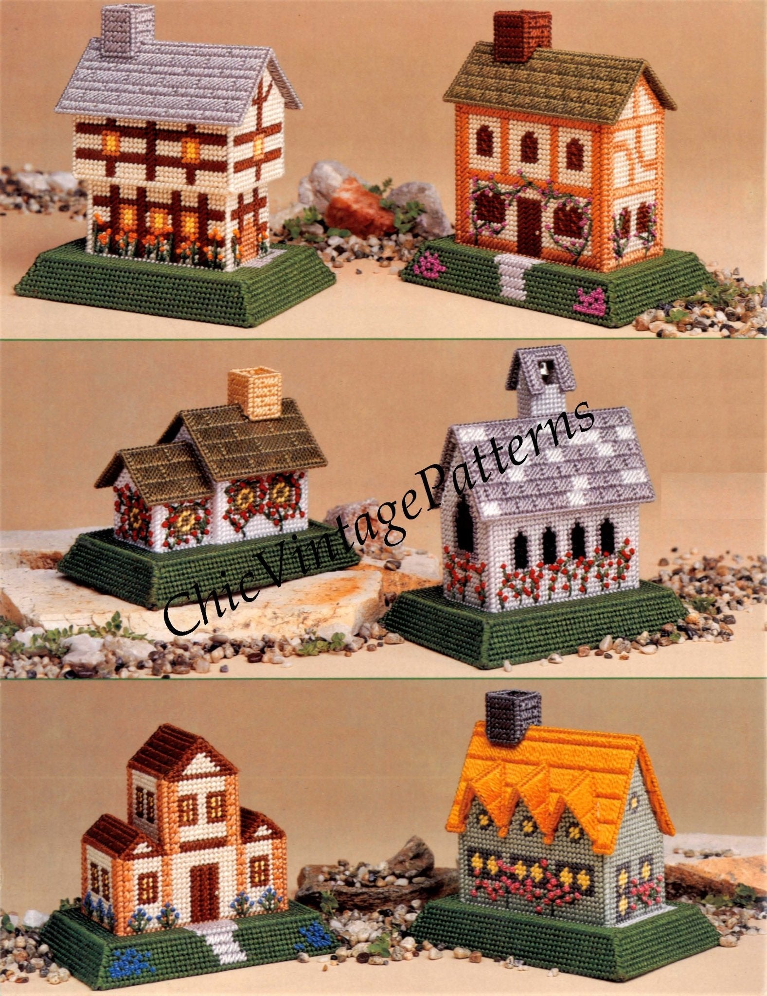 Plastic Canvas English Cottages Pattern, Instant Download