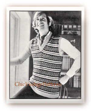 Men's Vest Knitting Pattern, Vintage Fair Isle Sleeveless Vest, Instant Download