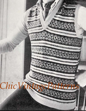 Men's Vest Knitting Pattern, Vintage Fair Isle Sleeveless Vest, Instant Download
