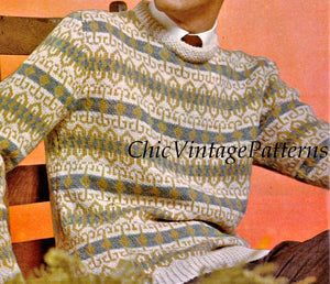 Men's Fair Isle Sweater Knitting Pattern, Digital Download