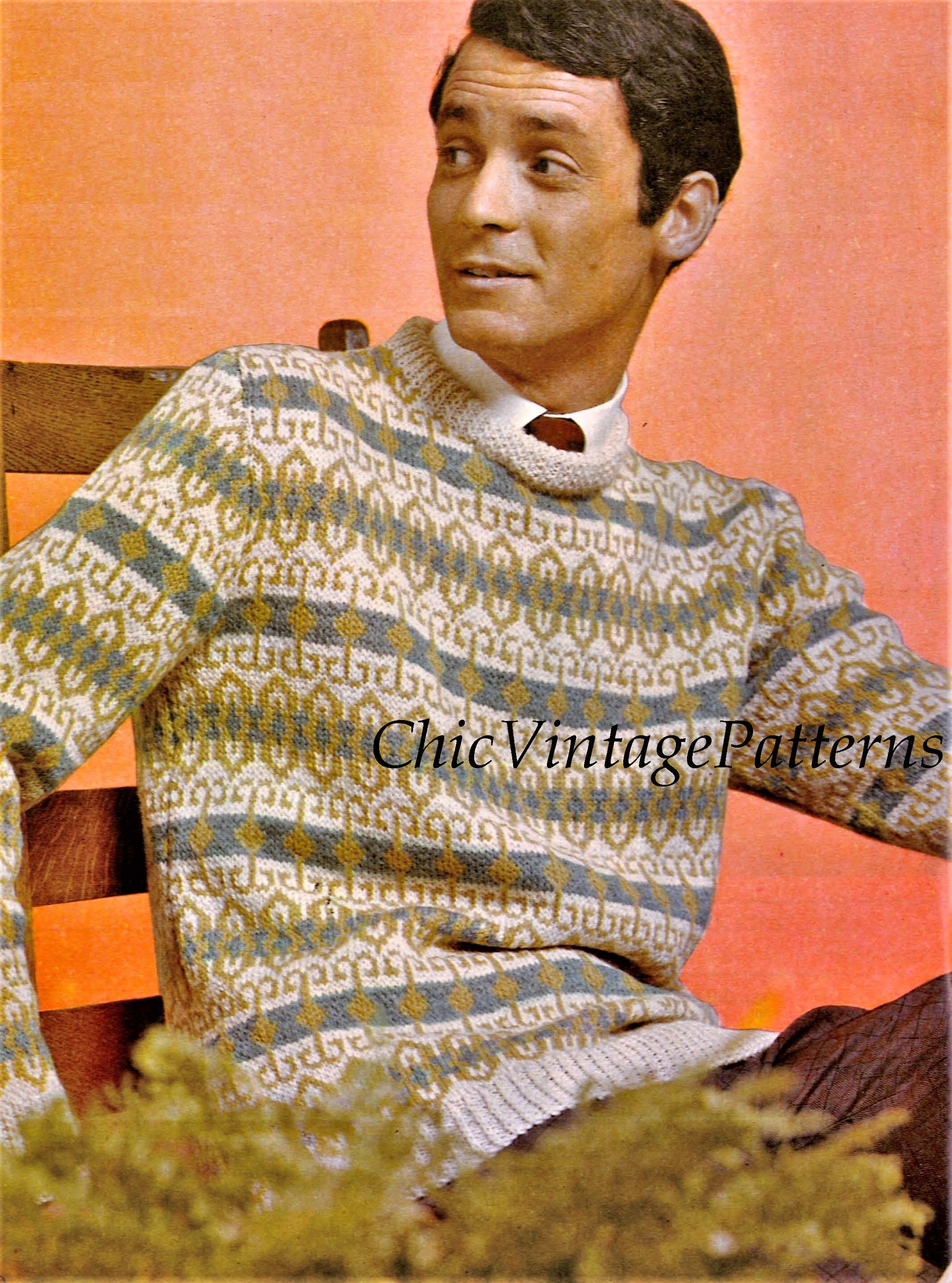 Men's Fair Isle Sweater Knitting Pattern, Digital Download