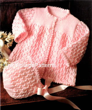 Knitted Baby Matinee Jacket and Bonnet Pattern, Instant Download