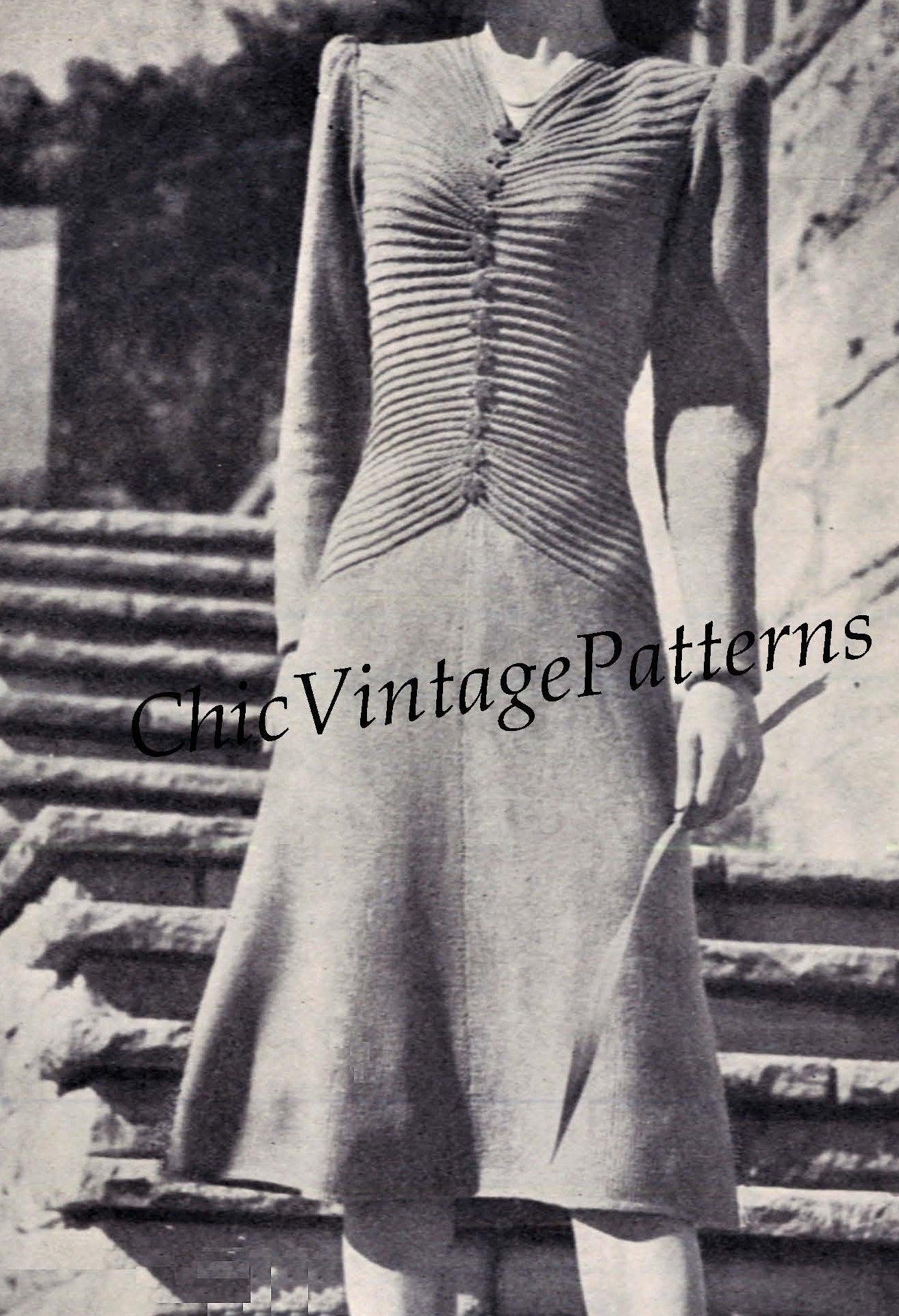 1940's Knitted Dress Pattern, A Line Style | ChicVintagePatterns 1940's Knitted Dress Pattern, A Line Style | ChicVintagePatterns