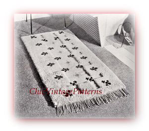 Turkey Pile and Cross-stitch Floor Rug Pattern, Fleur-de-lis Motifs, Instant Download