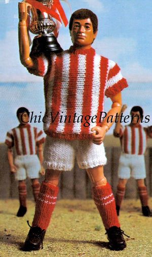 Knitted Doll's Clothes Pattern, Football Kit, Ken Doll Size, Instant Download