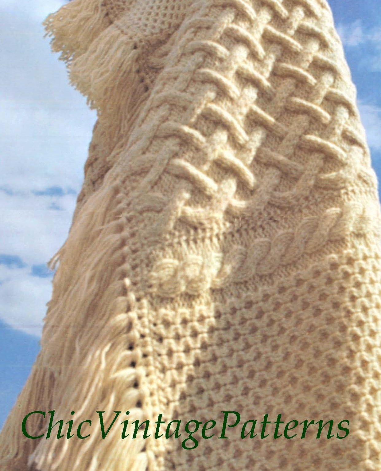 Knitted Afghan Rug Pattern, Irish Fisherman's Afghan, PDF Knitting Pattern