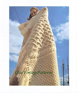 Knitted Afghan Rug Pattern, Irish Fisherman's Afghan, PDF Knitting Pattern