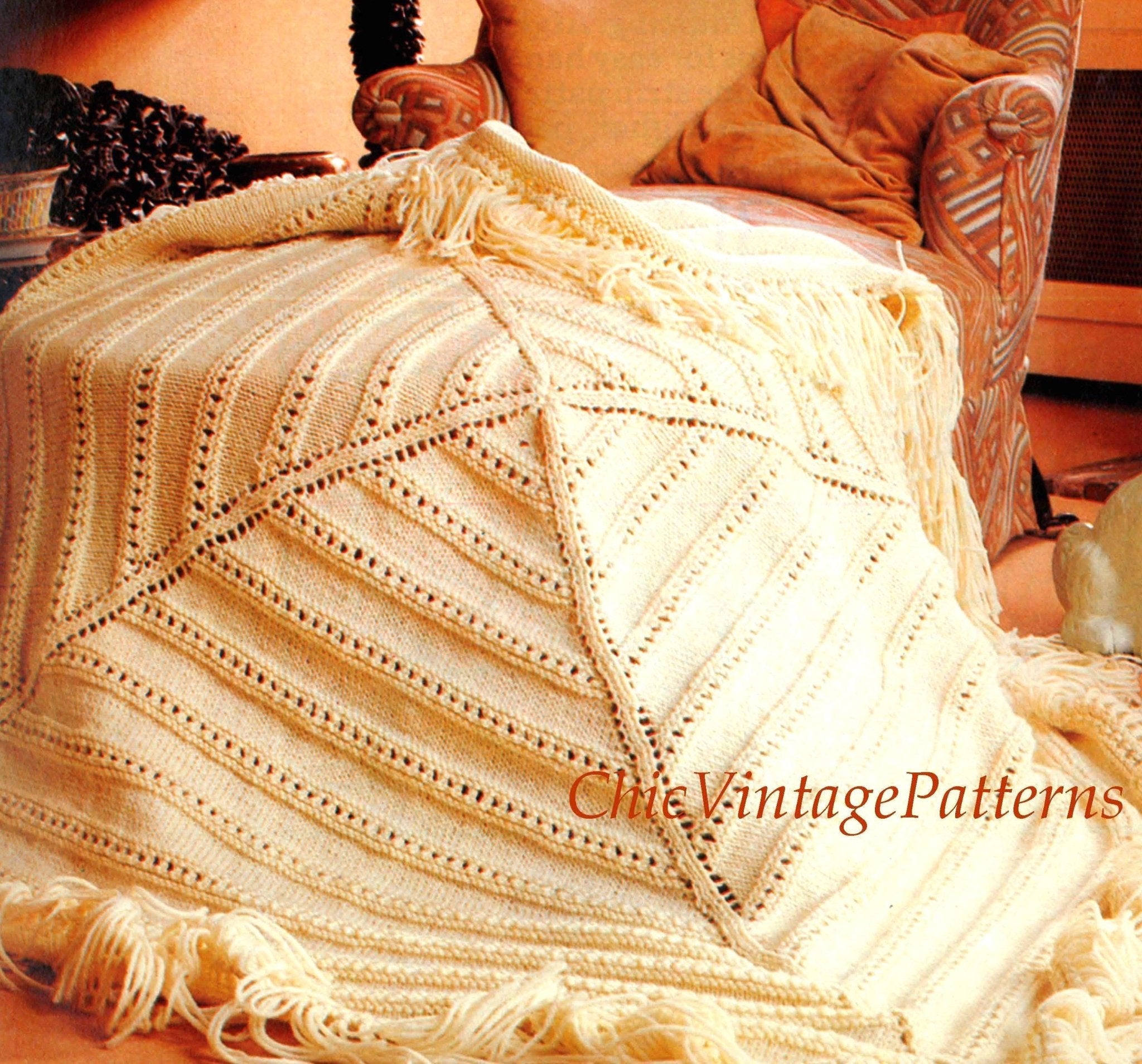 Knitted Afghan Rug Pattern, Geometric Afghan, Digital Download