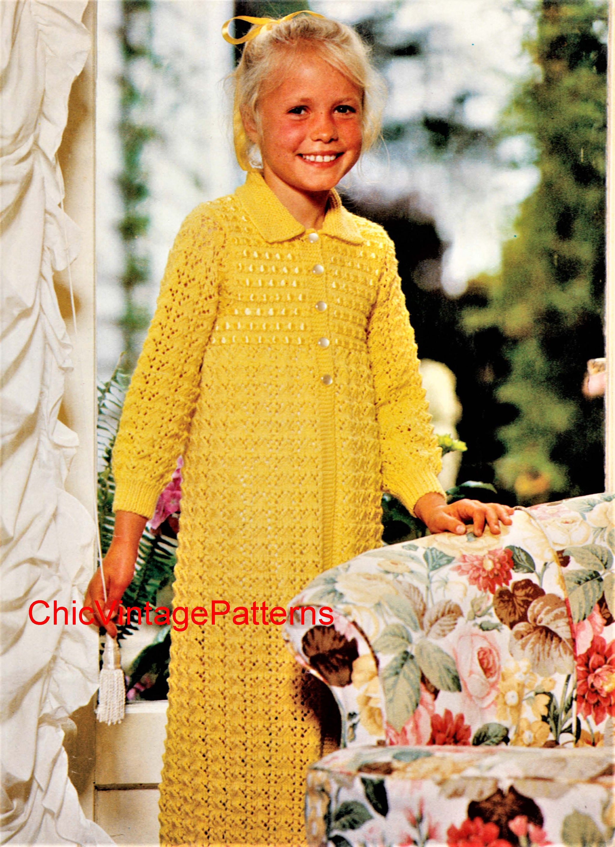 Girl's Knitted Dressing Gown Pattern, Instant Download Girl's Knitted Dressing Gown Pattern, Instant Download