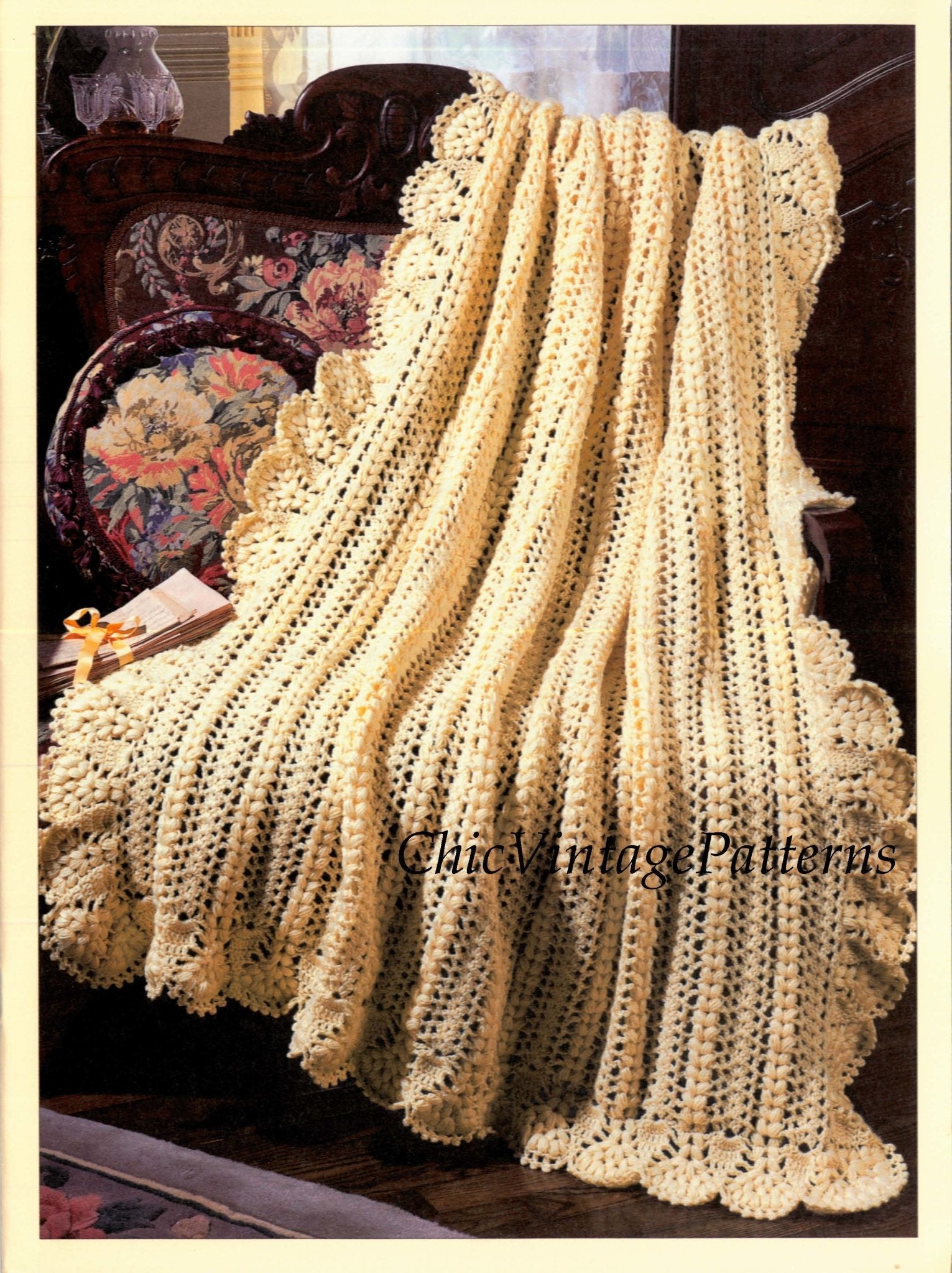 Crochet Afghan Rug Pattern, Lacy Design, Digital Pattern