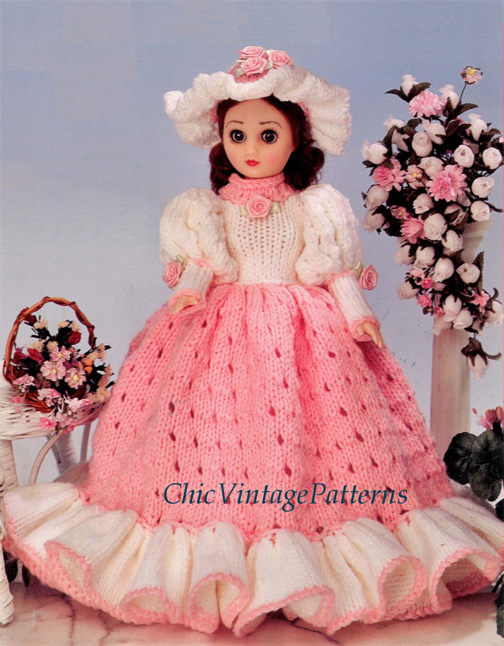Doll's Dress Knitting Pattern, Period Gown | ChicVintagePatterns Doll's Dress Knitting Pattern, Period Gown | ChicVintagePatterns