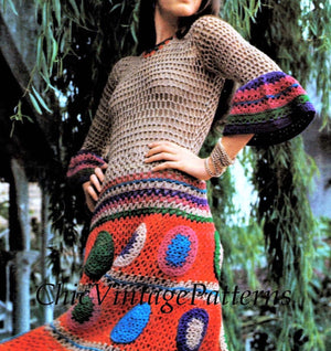 Crochet Ladies Dress Pattern, Gypsy Style, Digital Download