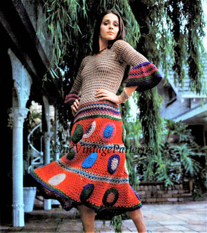 Crochet Ladies Dress Pattern, Gypsy Style, Digital Download