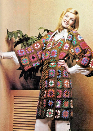 Granny Square Crochet Coat Pattern, Dressing Gown, Instant Download