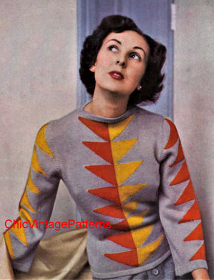 Ladies Knitted Sweater Pattern, Vintage 1940's, Digital Download