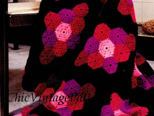 Crochet Afghan Rug Pattern, Hexagon Motif Afghan, Instant Download
