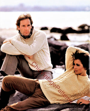 Aran Sweater Pattern, His & Her Knitted Jumpers, Instant Download