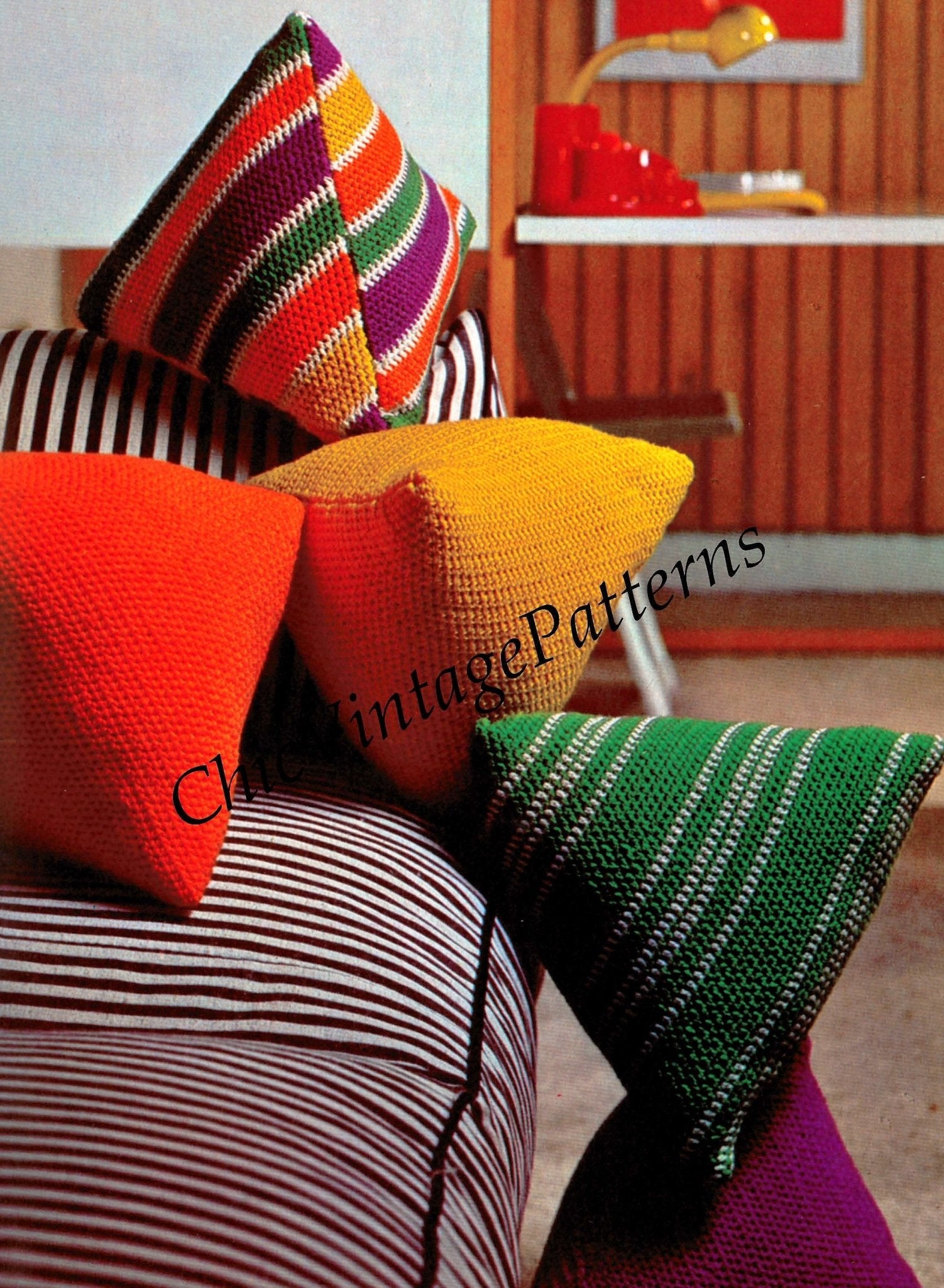 Easy-To-Crochet Cushions Pattern, Plain or Striped, Instant Download