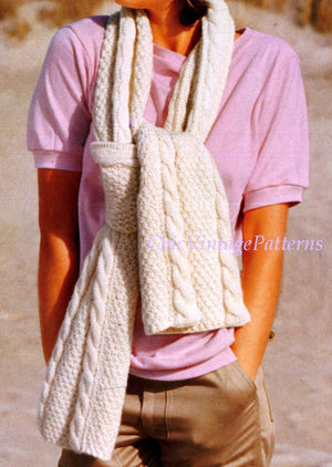 Knitted Hat and Scarf Pattern, Cable and Irish Moss Stitch, Instant Download