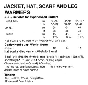 Ladies Knitted Jacket, Hat, Scarf, Leg Warmers, Instant Download