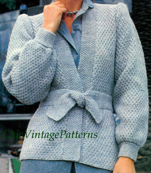 Knitted Ladies Jacket Pattern, Elegant Tie Waist, Instant Download