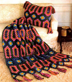 Afghan Rug and Cushion Crochet Pattern, Granny Squares, Instant Download