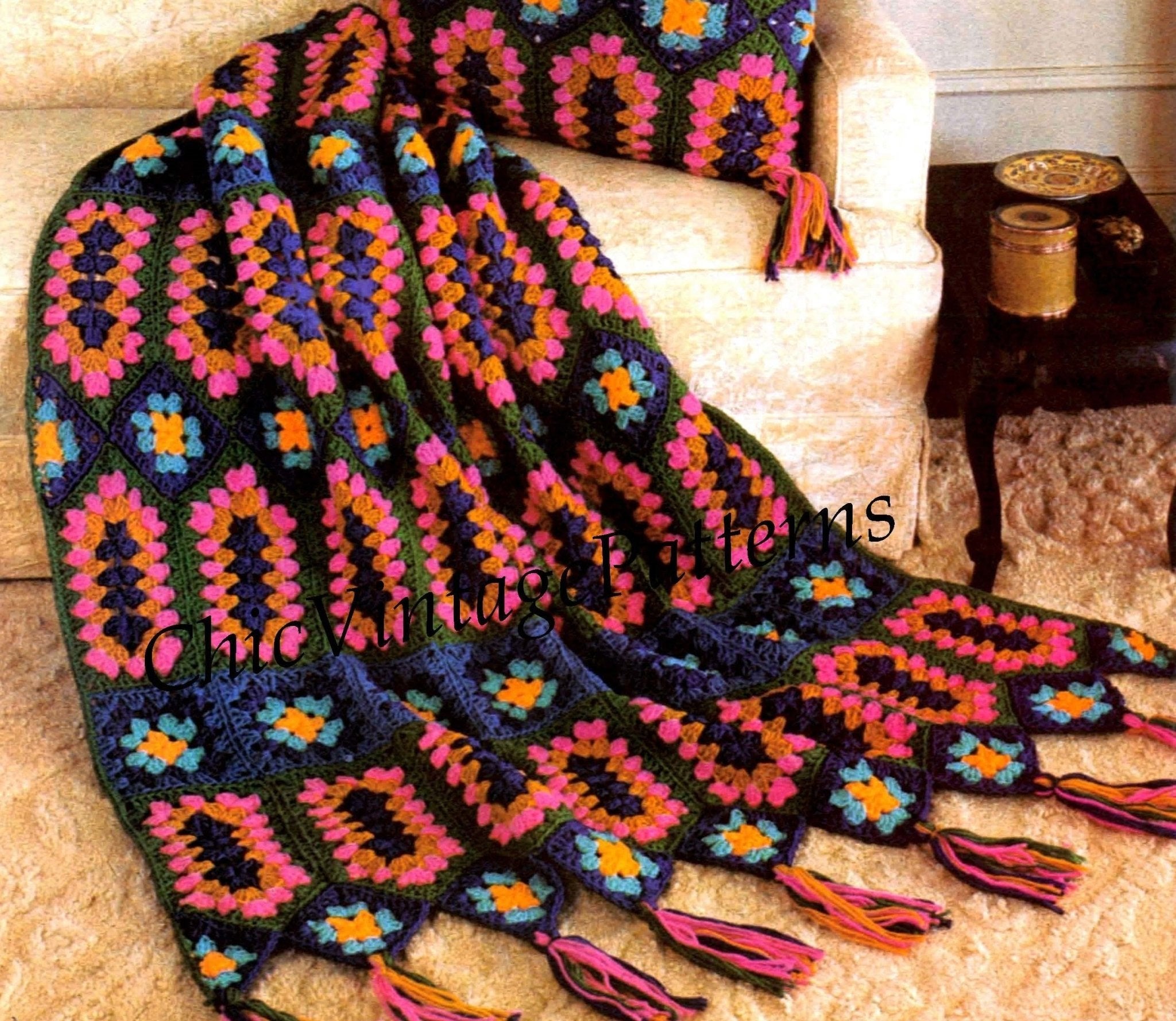 Patterns Cushion Rug Afghan Rug and Cushion Crochet Pattern | ChicVintagePatterns