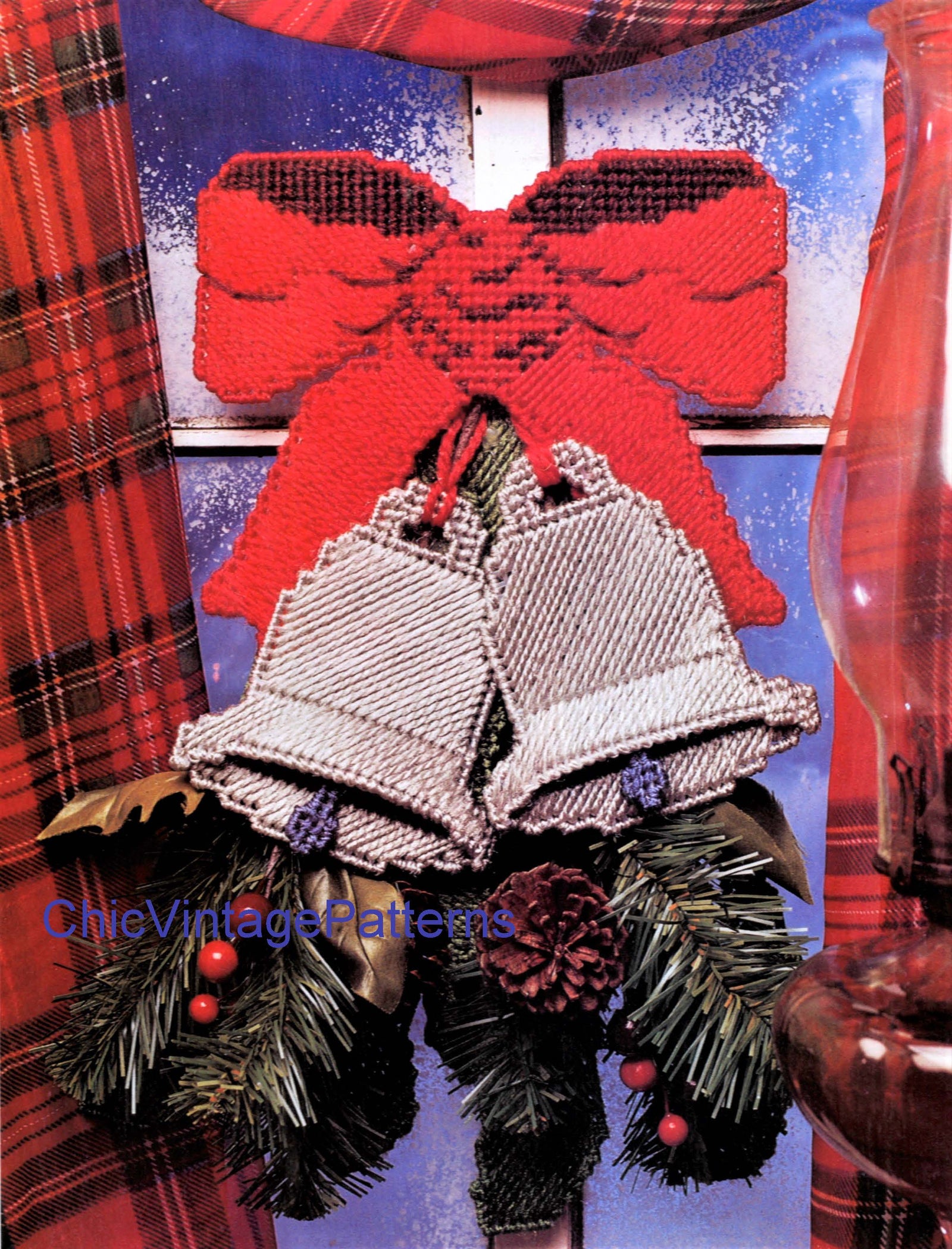 Plastic Canvas Christmas Pattern, Jingle Bell Wall Hanging, Instant Download