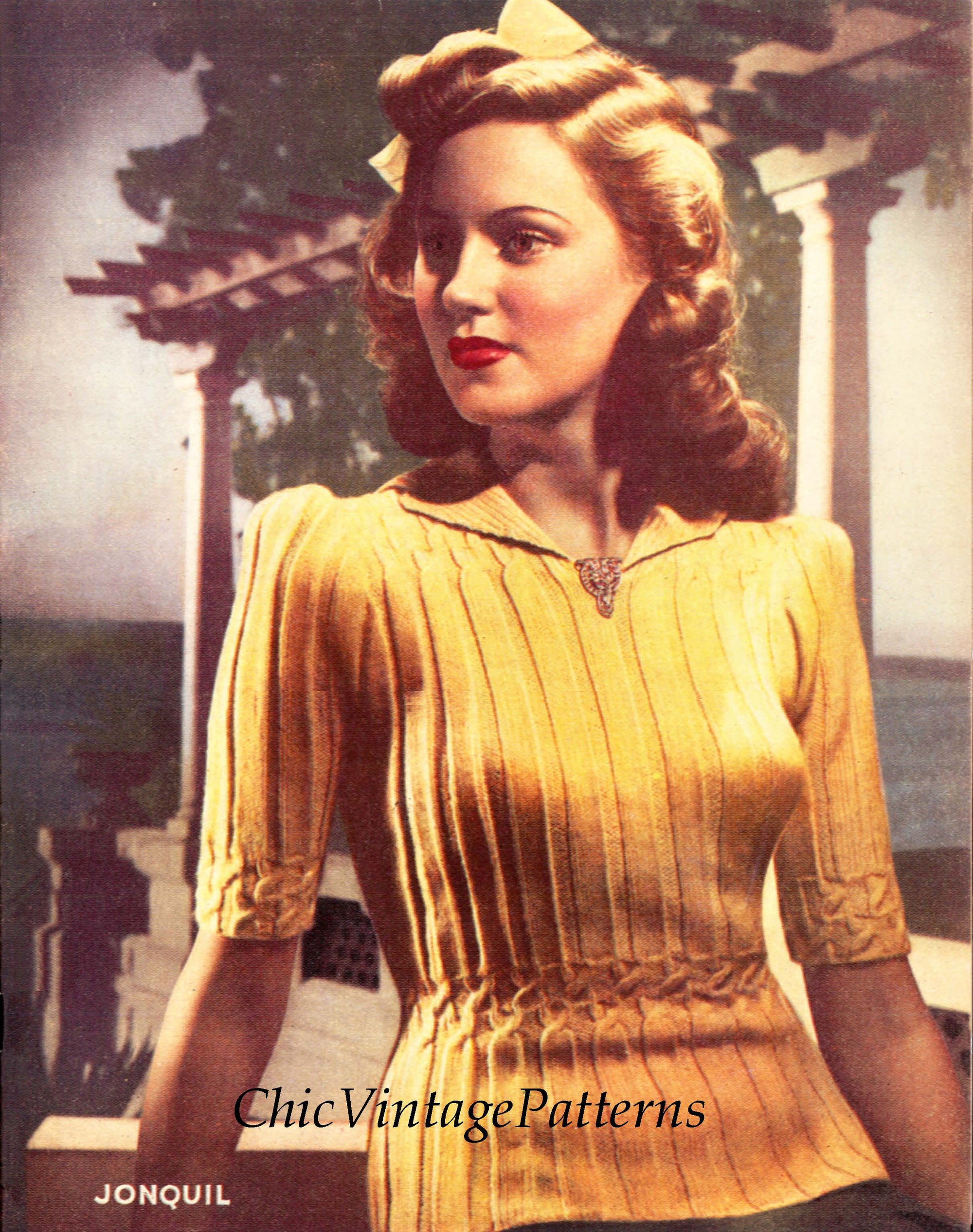 Ladies Knitted Sweater Pattern, Vintage 1945, Very Stylish, Digital Download