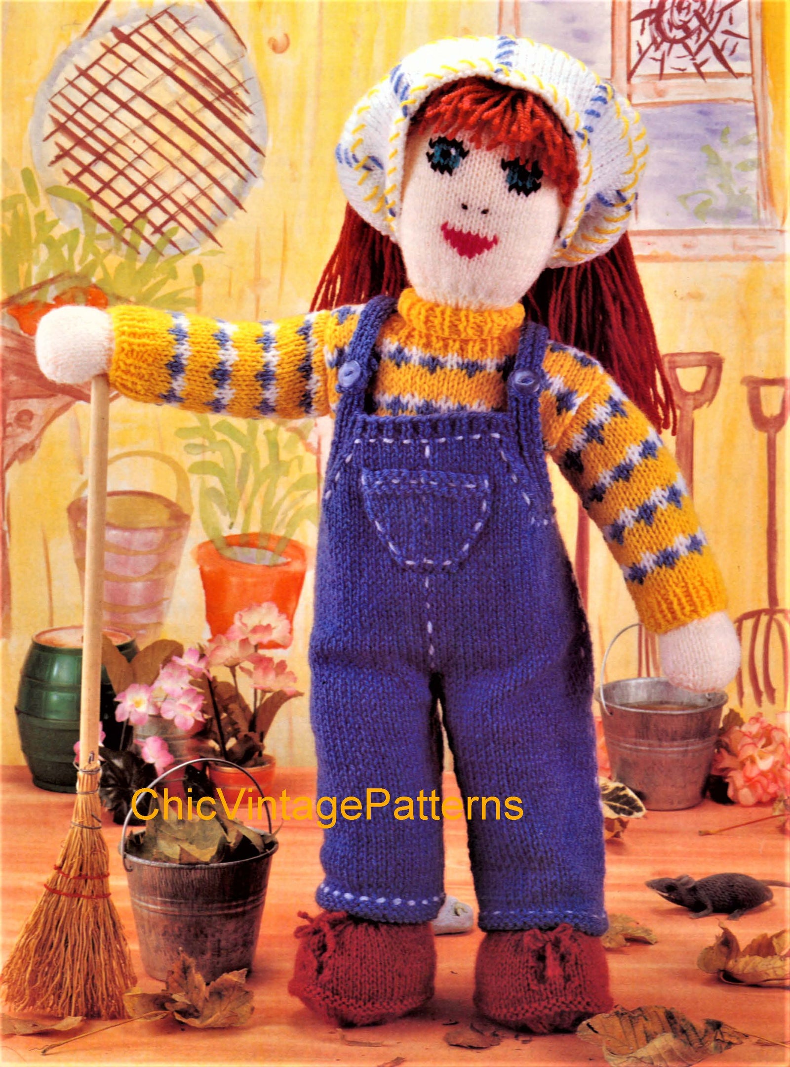 Gardener Doll Knitting Pattern, Soft Toy Doll Pattern, Instant Download