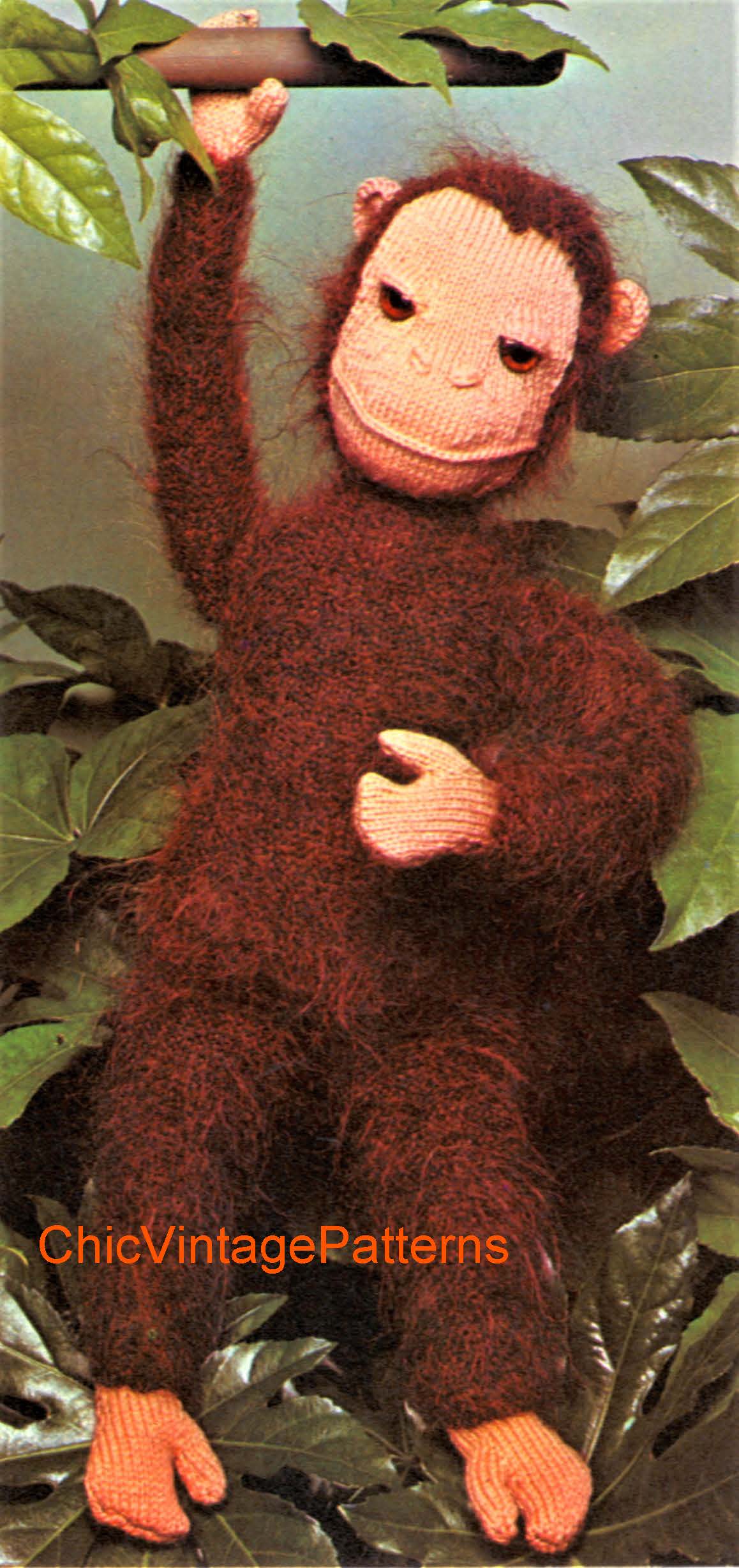 Knitted Monkey Pattern, Vintage Soft Toy, Instant Download