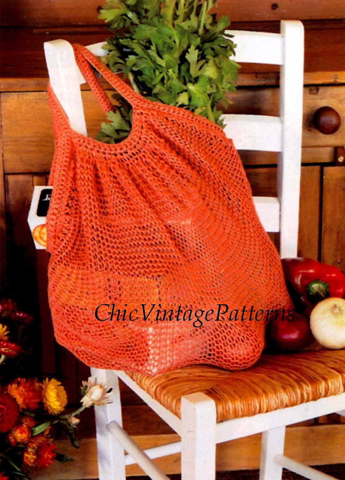 Knitted String Bag Pattern, Shopping Bag, Instant Download Pattern