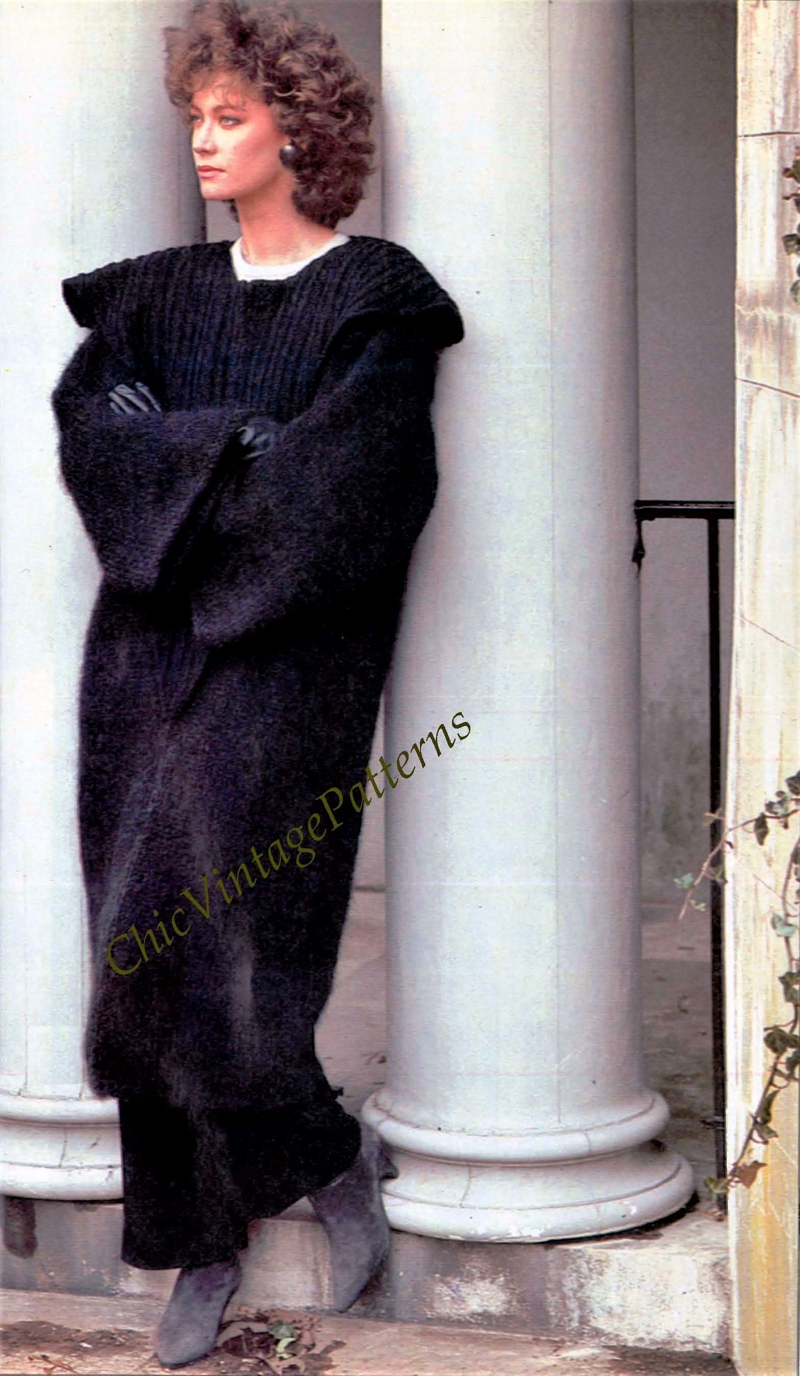 Ladies Knitted Coat Pattern, Fabulous V-shaped Collar, Digital Pattern