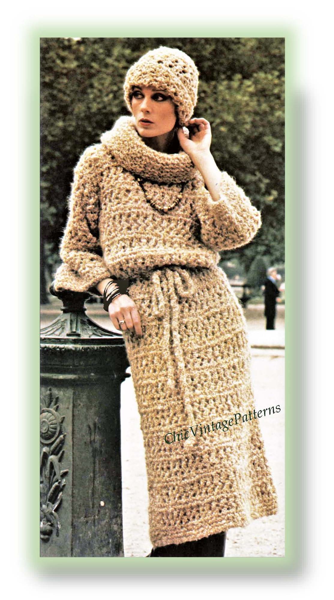Ladies Dress and Hat Knitting Pattern, Instant Download Pattern