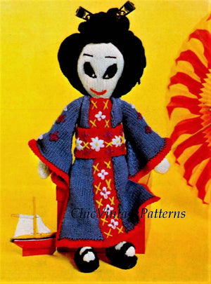 Knitted Geisha Doll Pattern, Soft Toy Pattern, Instant Download