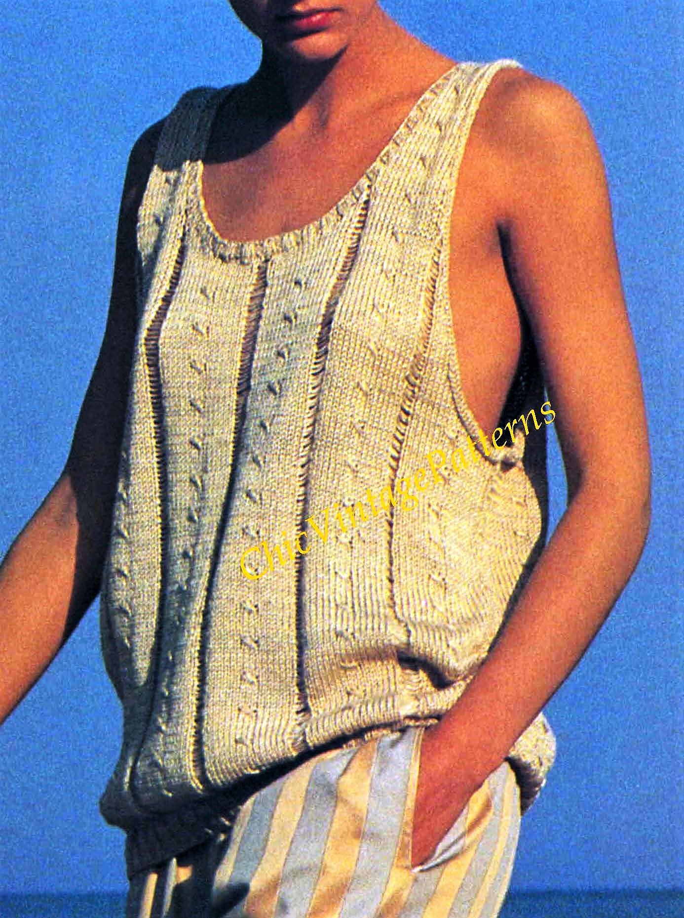 Knitted Ladies Singlet Pattern, Vintage Vest Beach Top, Digital Download