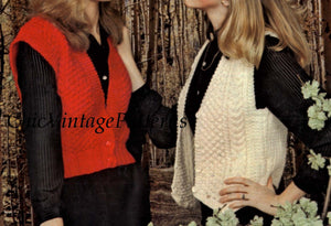 Ladies Knitted Vests, Two Patterns, Aran and Blouson Style, Instant Download