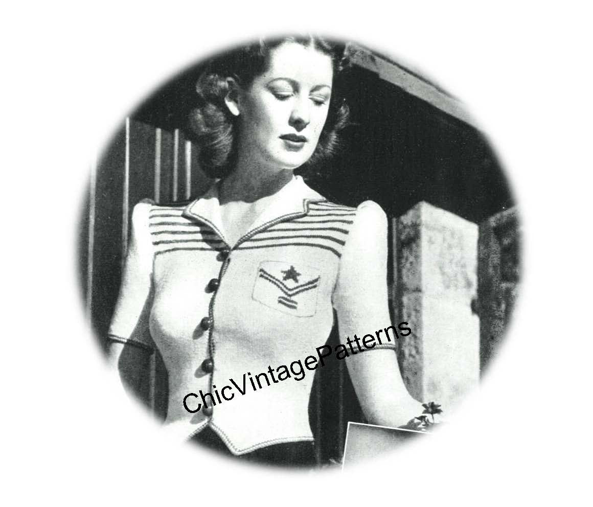 1940's Ladies Knitting Pattern, Fitted Jacket, Instant Download