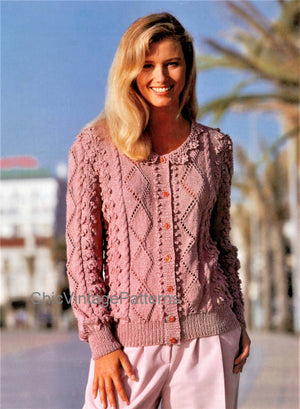 Ladies Knitted Cardigan Pattern, Pretty Lacy Design, Instant Download